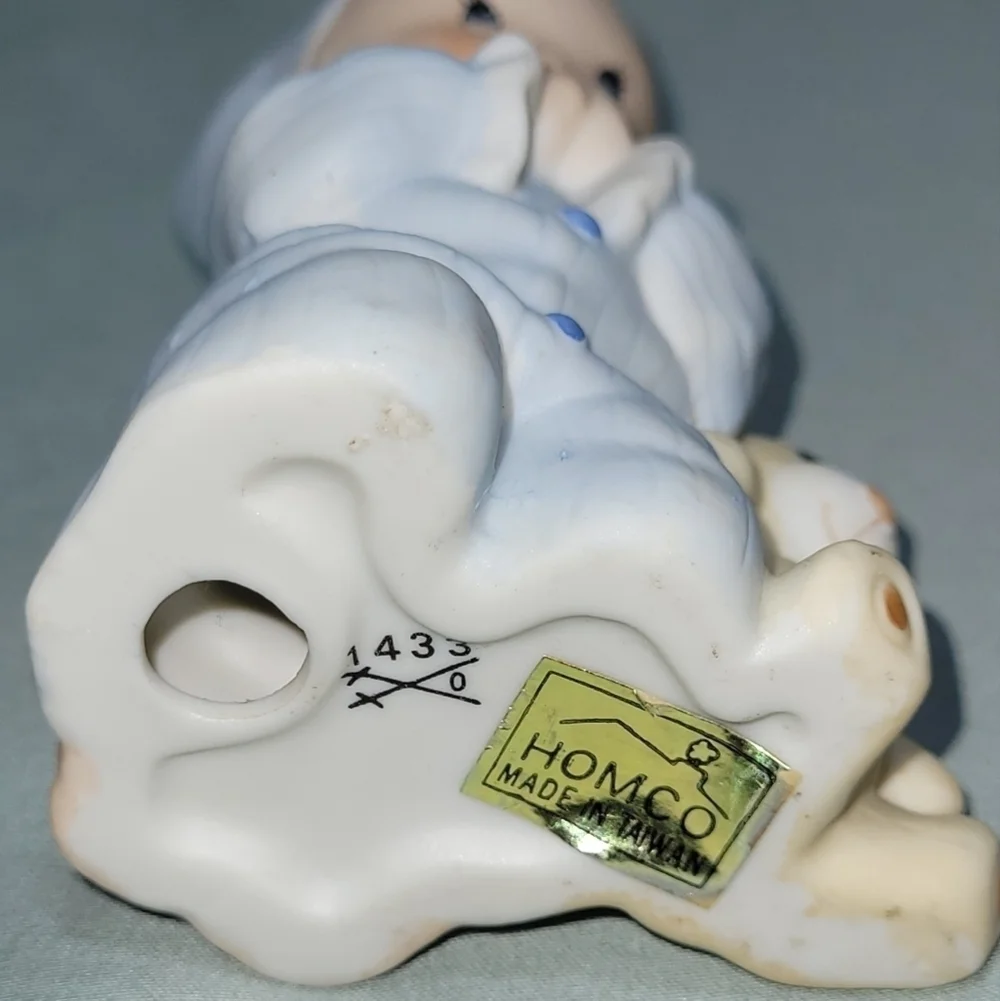 Vintage Home Interiors Bedtime Prayer Child & Teddy Bear Figurine HOMCO Blue Boy